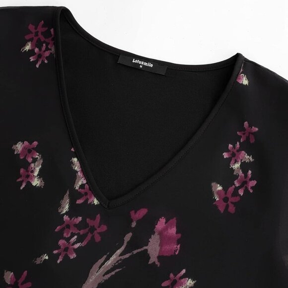 Women's Loose Flouncing Flutter Sleeve Double-Layered Shirt Chiffon Elegant Dres - Picture 4 of 5